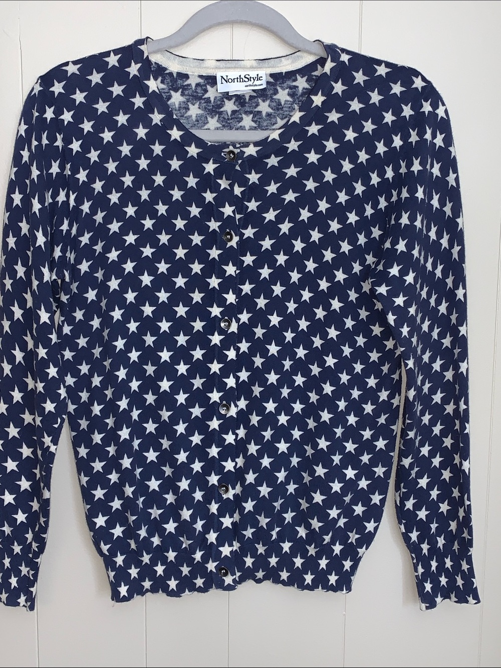 NorthStyle Navy and White Star-Print Button-Front Cardigan